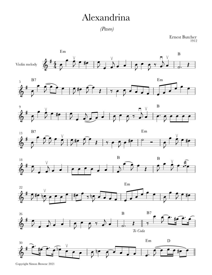 Alexandrina (paseo) for violin and guitar (arr. Simon Browne)