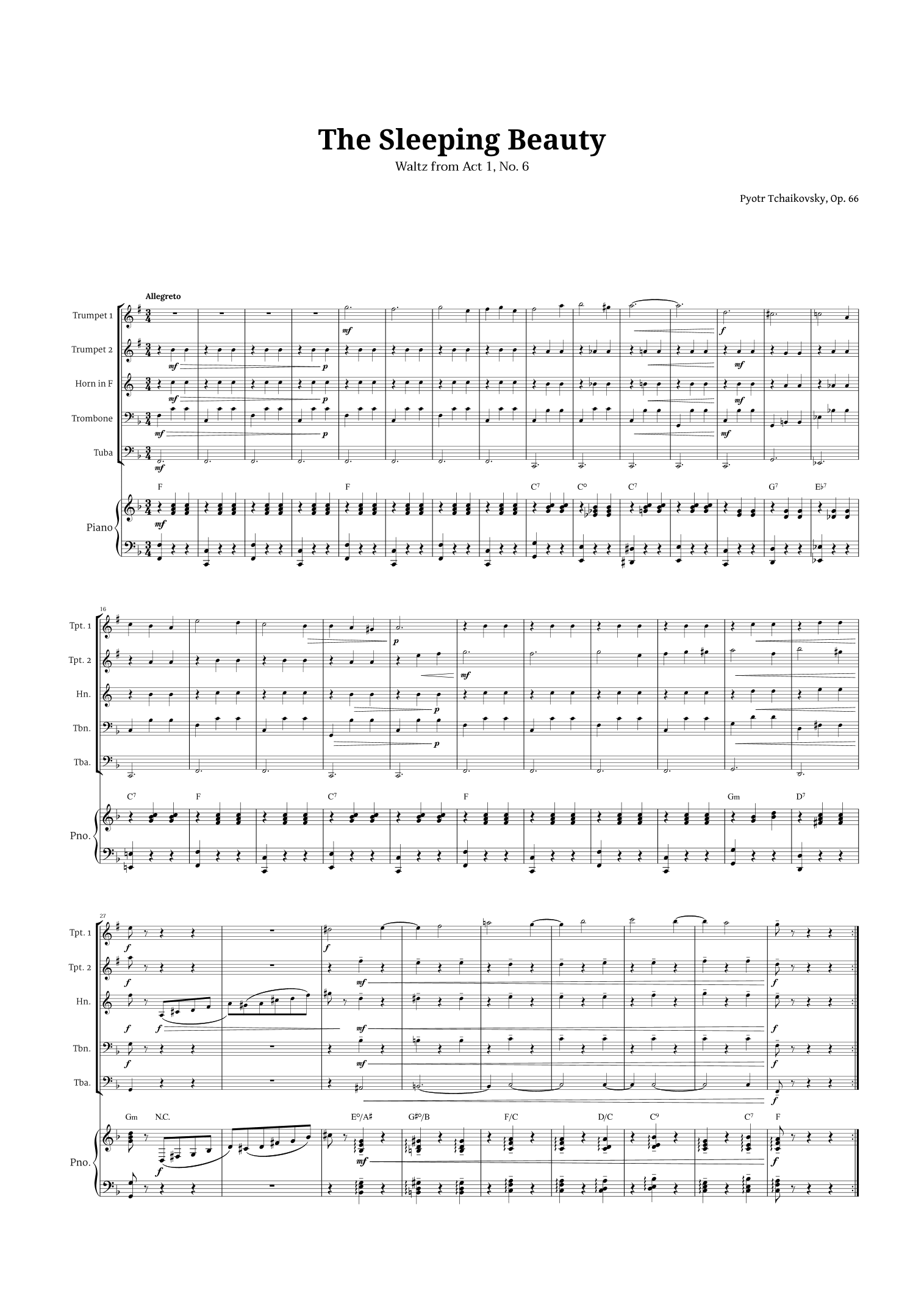 The Sleeping Beauty Waltz for Brass Quintet and Piano (arr. Langanho)