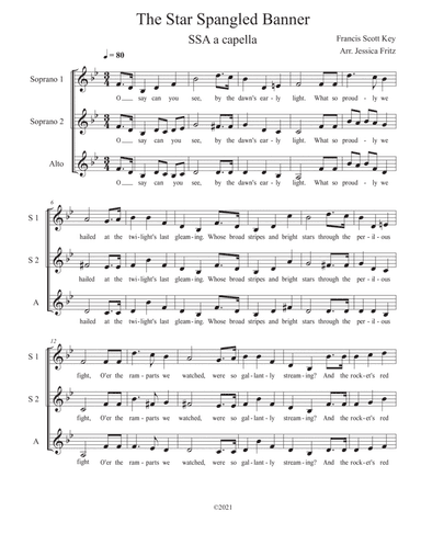 Star Spangled Banner SSA voices (a cappella) (arr. Jessica E. Fritz)
