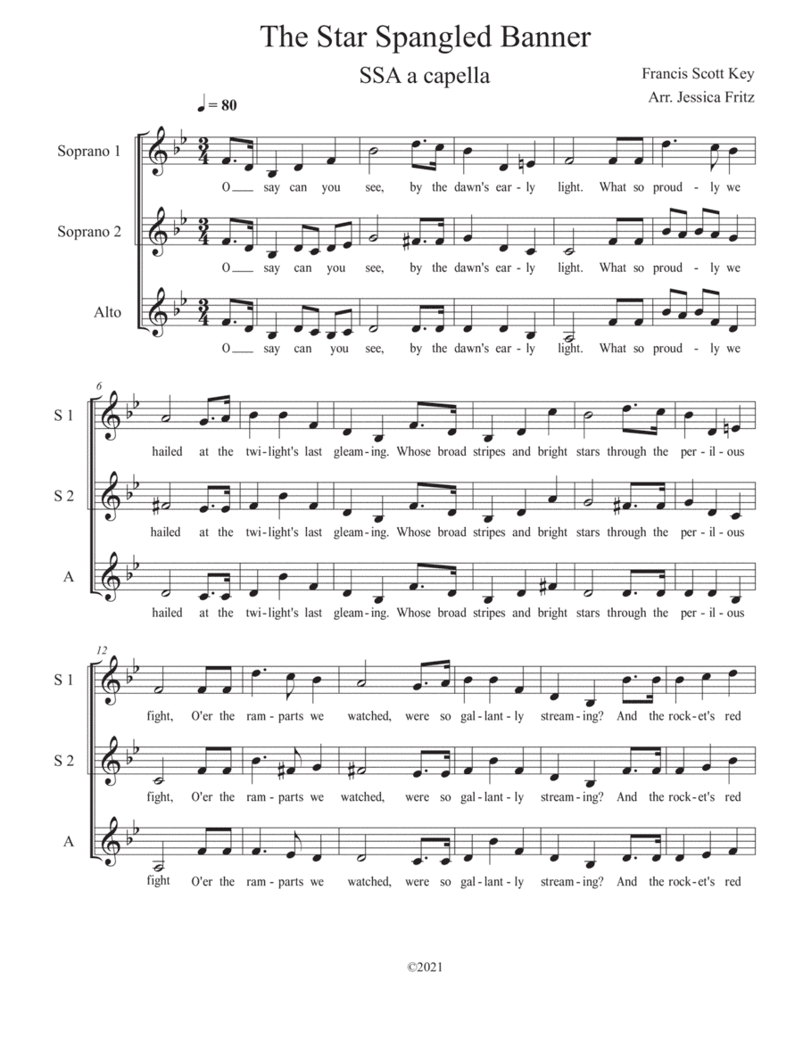 Star Spangled Banner SSA voices (a cappella) (arr. Jessica E. Fritz)
