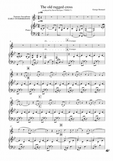 The old rugged cross (piano & soprano sax) - EARLY INTERMEDIATE (arr. David Kocijan)