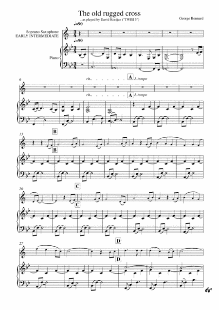 The old rugged cross (piano & soprano sax) - EARLY INTERMEDIATE (arr. David Kocijan)