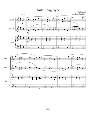 Auld Lang Syne (oboe duet) with optional piano accompaniment (arr. B. C. Dockery)