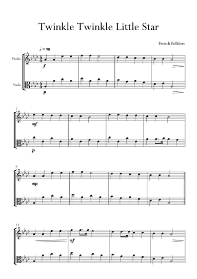 Twinkle Twinkle Little Star in Ab Major for Violin and Viola Duo. Easy. (arr. Matheus Araújo)