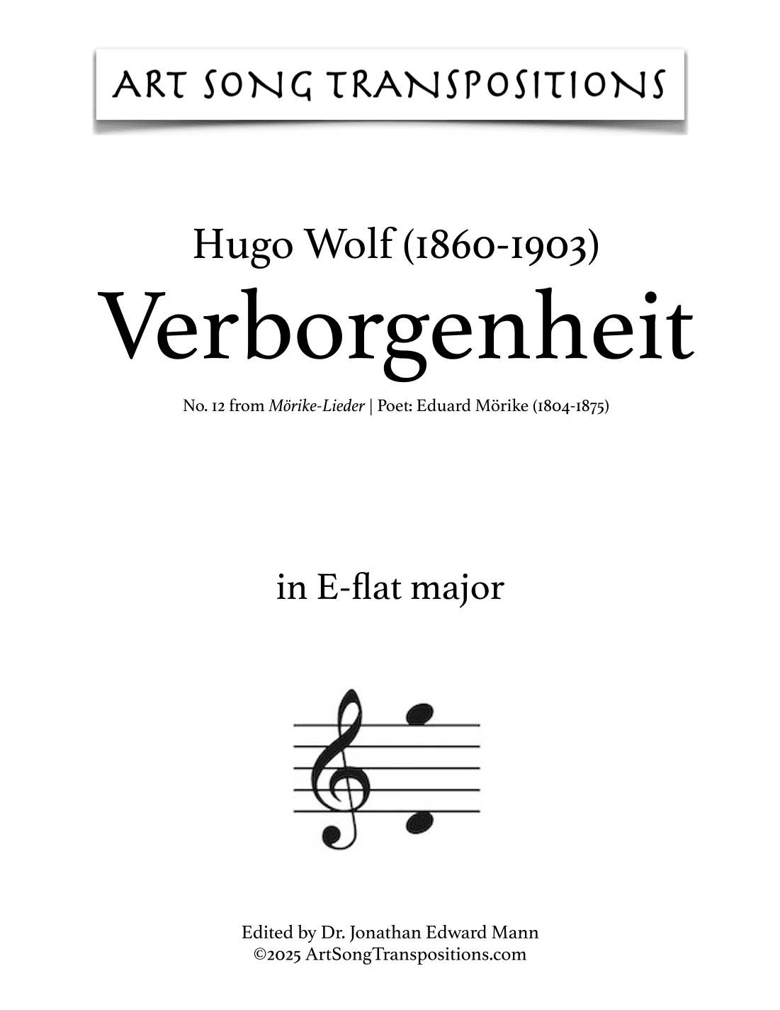 WOLF: Verborgenheit (transposed to E-flat major) (arr. ArtSongTranspositions.com)