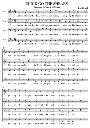 Click Go The Shears A Cappella TTBB (arr. Andrew Emmet)