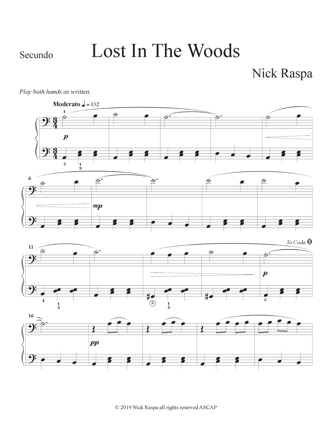 Lost in the Woods (1 piano 4 hands) Secundo