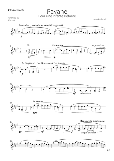 Pavane pour une Infante Défunte - Clarinet in Bb (arr. BTmusic)