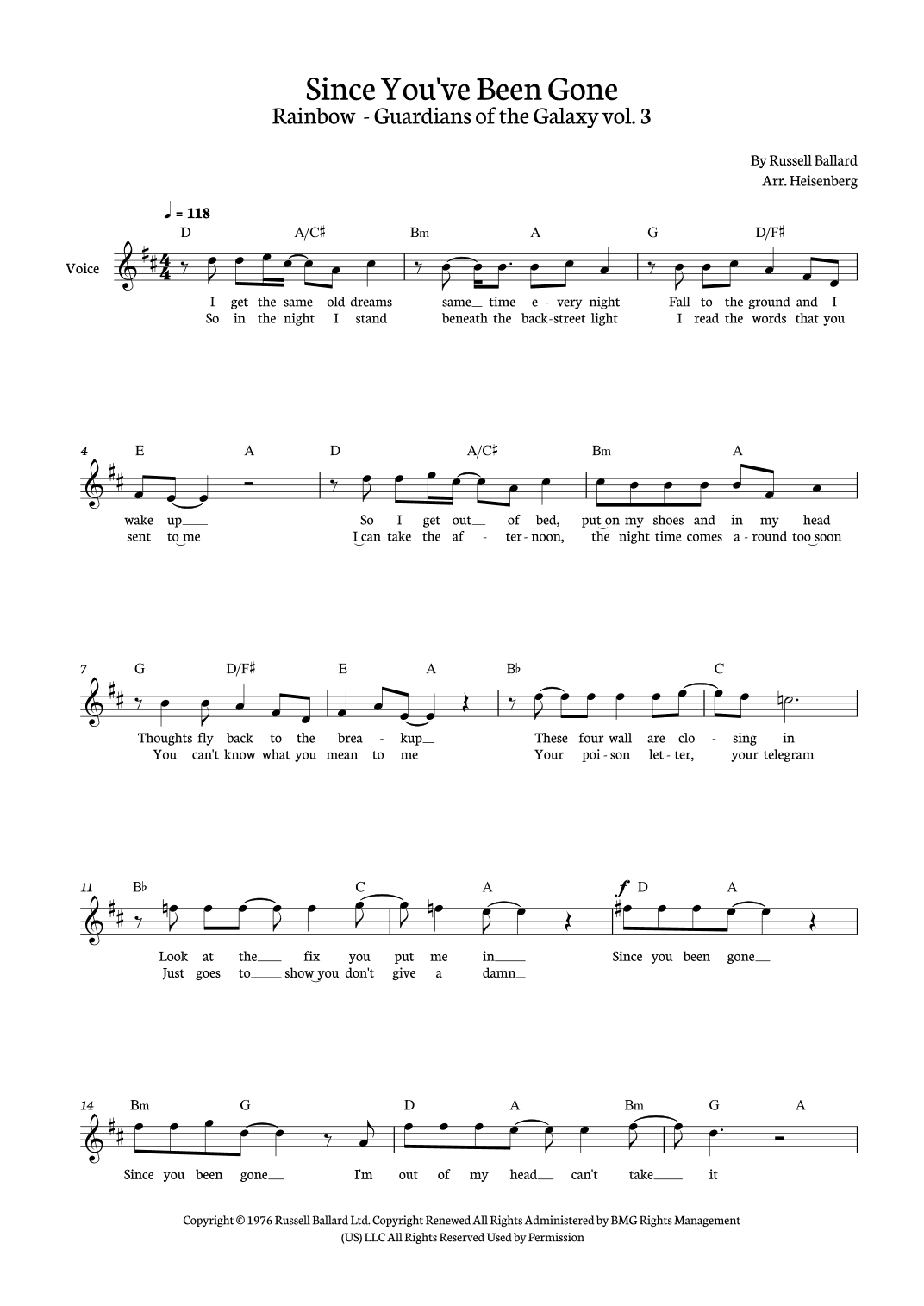 Since You've Been Gone (arr. Heisenberg)