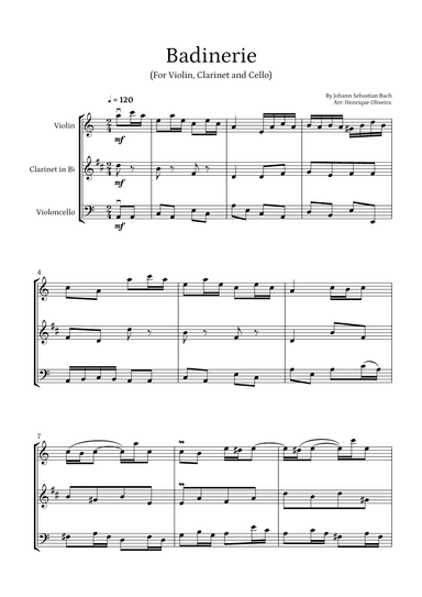 Badinerie by J. S. Bach (For Violin, Clarinet and Cello) (arr. Henrique Oliveira)