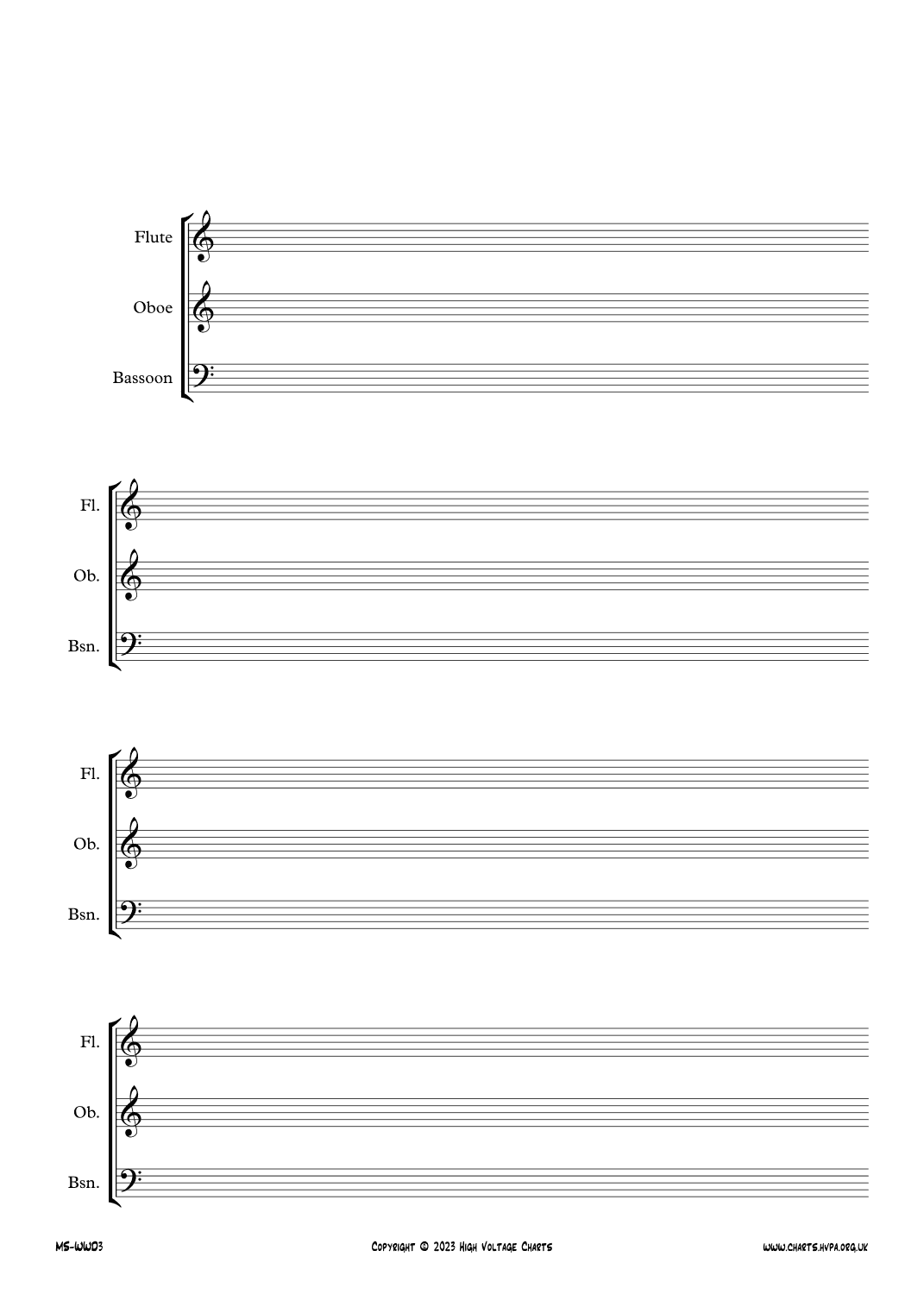 Manuscript Paper - Woodwind Trio