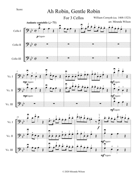 William Cornysh Ah Robin for 3 Cellos (arr. Miranda Wilson)
