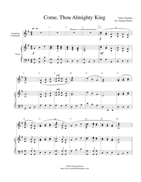 Come, Thou Almighty King (Christ for the World We Sing) - xylophone/marimba with piano accompaniment (arr. Samuel Stokes)