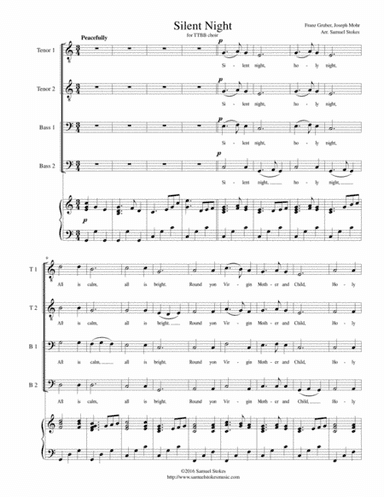 Silent Night - for TTBB choir with piano accompaniment (arr. Samuel Stokes)