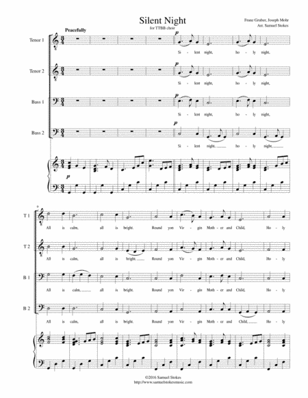 Silent Night - for TTBB choir with piano accompaniment (arr. Samuel Stokes)