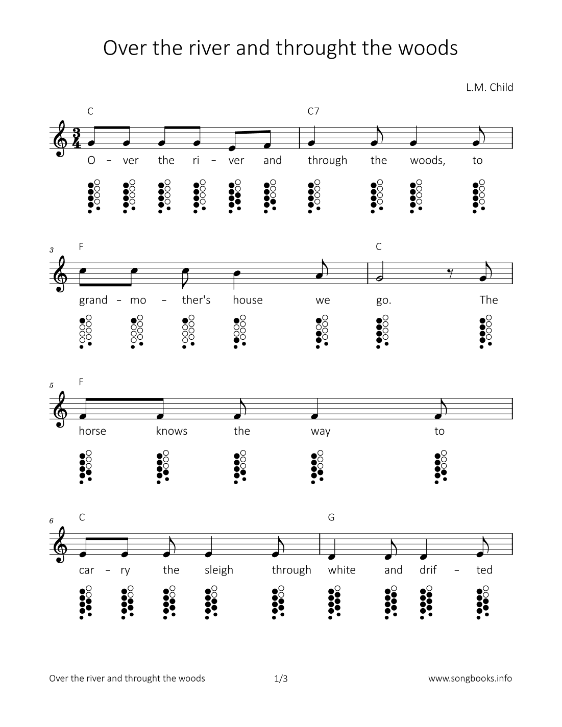 Over the river and through the woods (arr. songbooks.info)