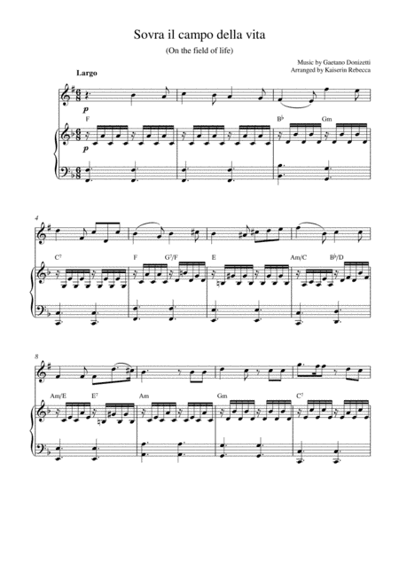 Sovra il campo della vita (On the field of life) (arr. Kaiserin Rebecca)