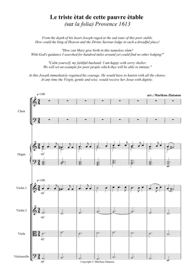 LE TRISTE ETAT, based on LA FOLIA, for SATB c.,strings and organ (arr. Marilena Zlatanou)