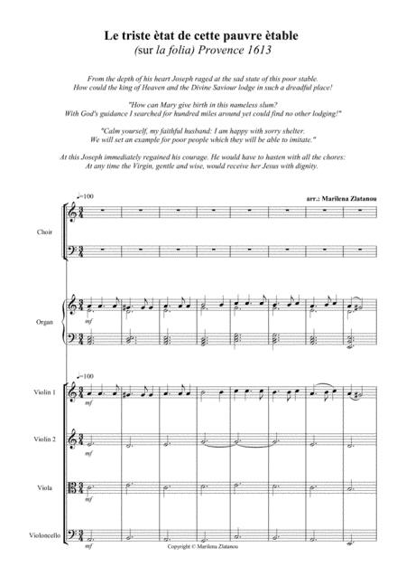 LE TRISTE ETAT, based on LA FOLIA, for SATB c.,strings and organ (arr. Marilena Zlatanou)