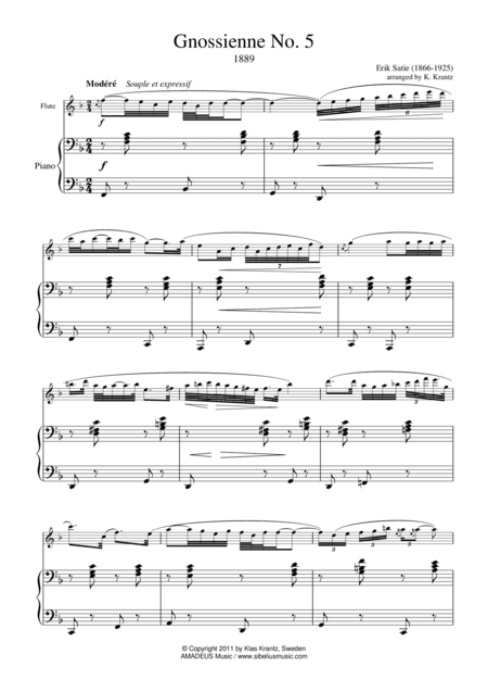 Gnossienne 5 for flute and piano (arr. K. Krantz)