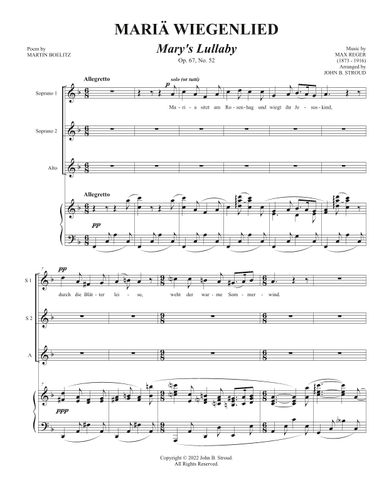 Mariä Wiegenlied (Mary's Lullaby), Op. 76, No. 52 (arr. John B. Stroud)