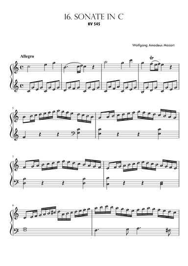 Piano Sonata No. 16 in C major K545 (1st Movt) MOZART | Solo Grade 5 with note names (arr. Published Harmony Valarie)