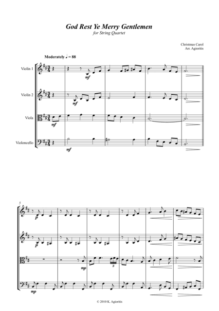 God Rest Ye Merry Gentlemen - for String Quartet (arr. Kate Agioritis)