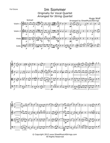 Wolf, H. - Im Sommer for String Quartet (arr. Linda M. Scott)
