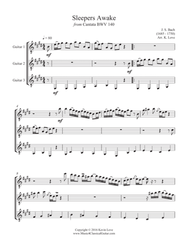 Sleepers Awake (Guitar Trio) - Score and Parts (arr. Kevin Love)