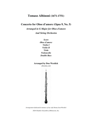 Concerto for Oboe d’amore in G Major, Op. 9 No. 5 and String Orchestra (arr. Don Werdick (1946 - ))