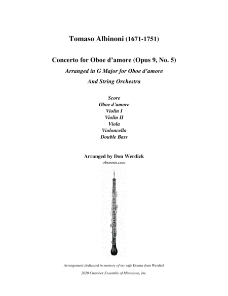 Concerto for Oboe d’amore in G Major, Op. 9 No. 5 and String Orchestra (arr. Don Werdick (1946 - ))