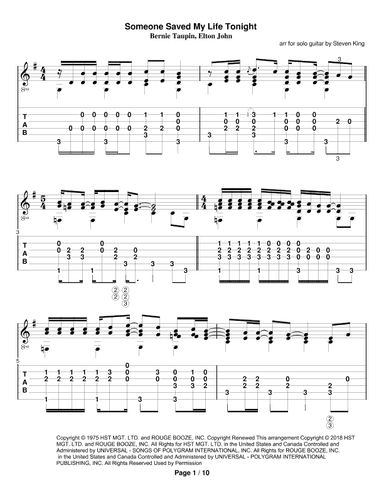 Someone Saved My Life Tonight (arr. Steven King)