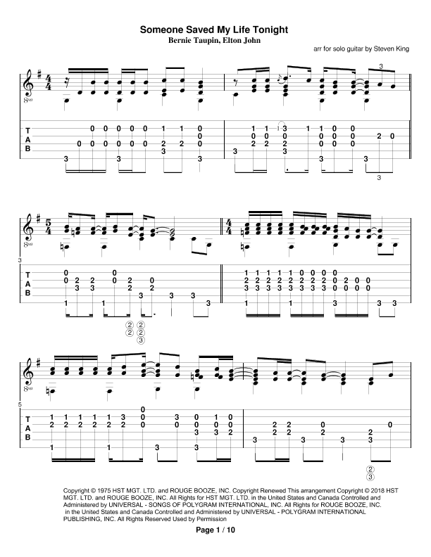 Someone Saved My Life Tonight (arr. Steven King)