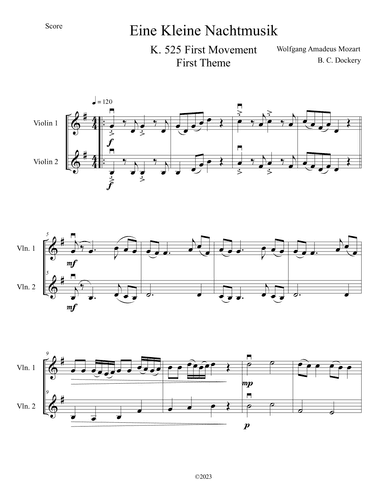 Eine Kleine Nachtmusik (A Little Night Music) for Violin Duet (arr. B. C. Dockery)