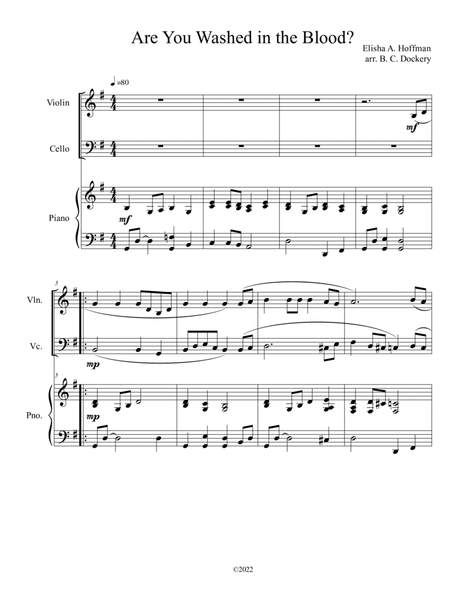 Are You Washed in the Blood? (Violin and Cello Duet with Piano Accompaniment) (arr. B. C. Dockery)