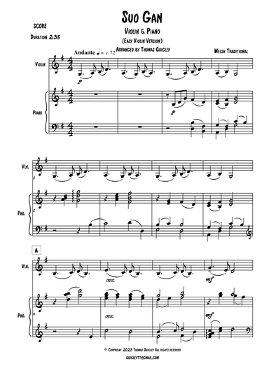 Suo Gân (Easy Violin Version) (arr. Thomas Quigley)