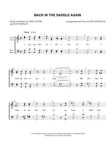 Back In The Saddle Again (arr. Jon Nicholas)