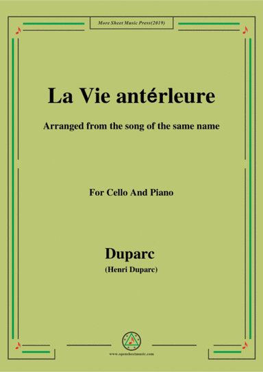 Duparc-La Vie antérleure,for Cello and Piano (arr. MSM)