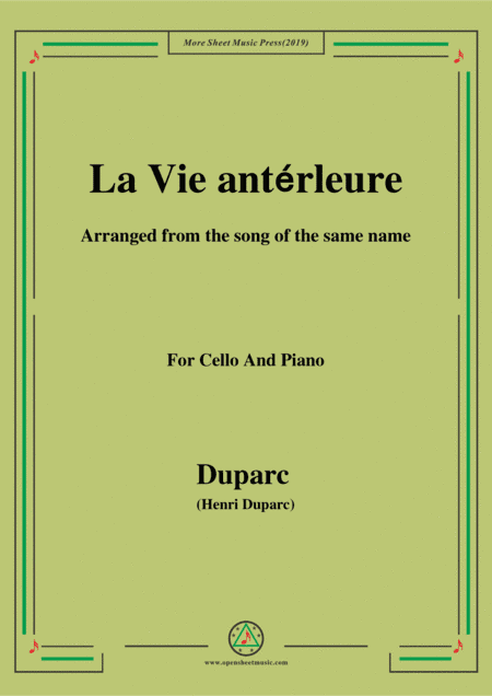 Duparc-La Vie antérleure,for Cello and Piano (arr. MSM)
