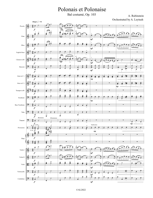 A. Rubinstein - Concert Suite from "Bal costume", Op. 103 - Score Only