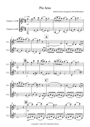 Pie Jesu (from Requiem) for Clarinet Duet (arr. David Burndrett)