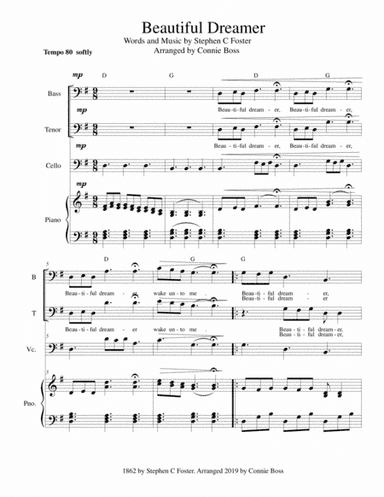 Beautiful Dreamer Key of G for Bass & Tenor (arr. Connie Boss)