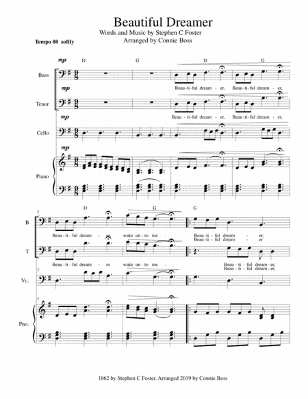 Beautiful Dreamer Key of G for Bass & Tenor (arr. Connie Boss)