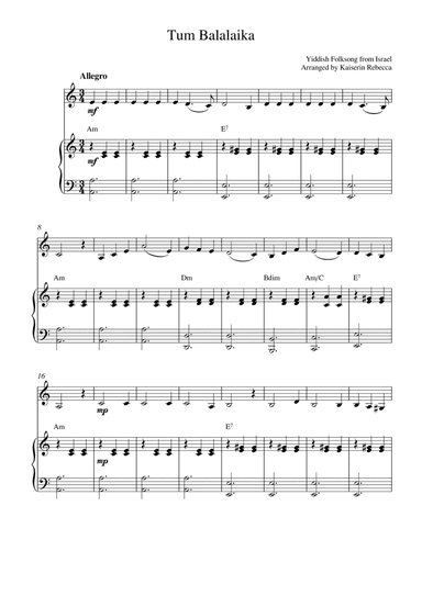 Tum Balalaika (for tenor saxophone solo and piano accompaniment) (arr. Kaiserin Rebecca)