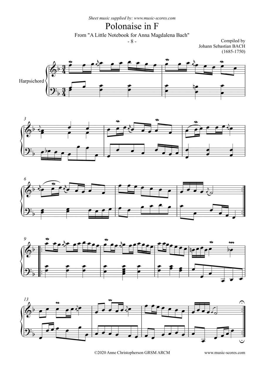 Polonaise in F - Harpsichord (arr. Anne L Christopherson GRSM ARCM)