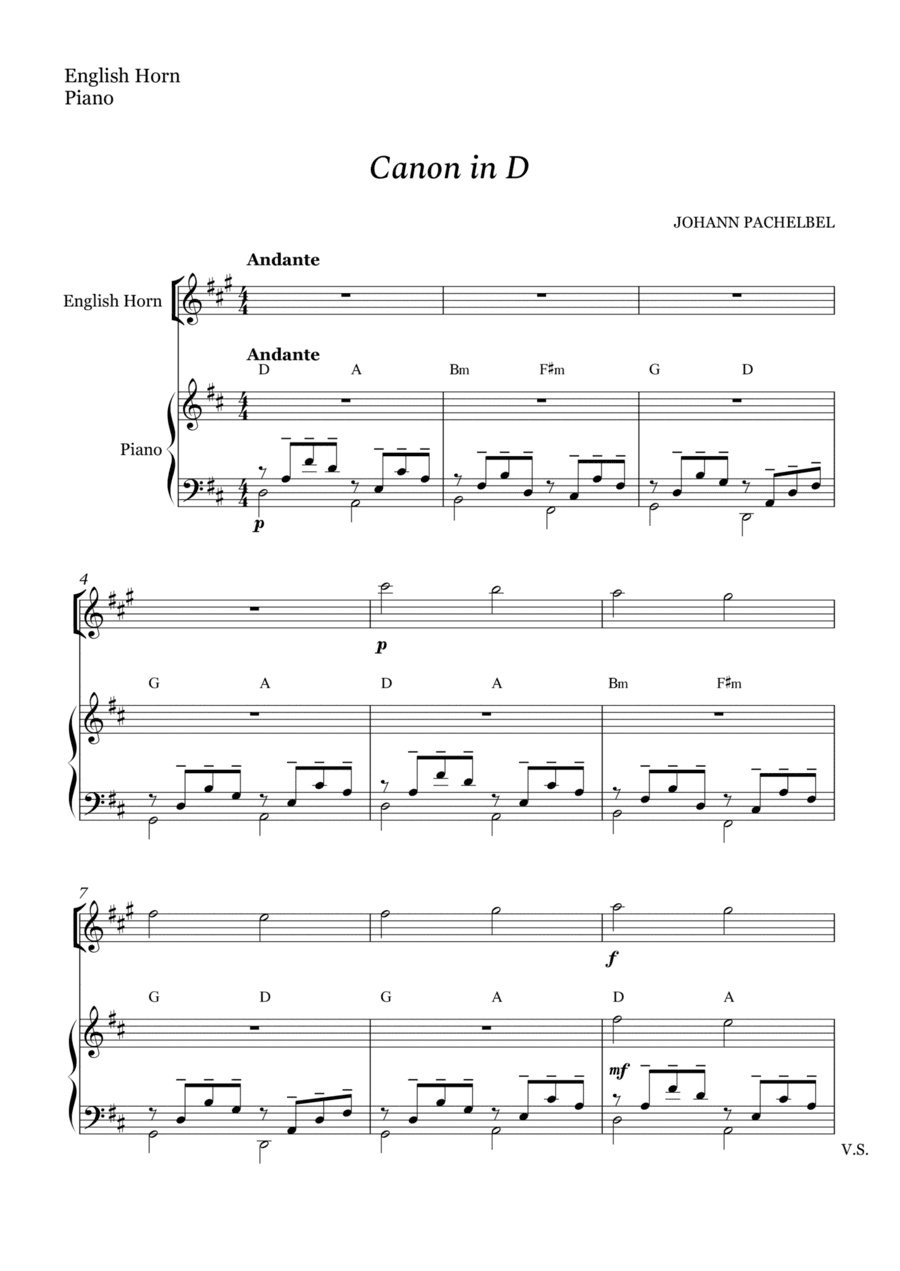 Canon in D for English Horn and Piano (With Chords) (arr. Cássio Silva Chaves)