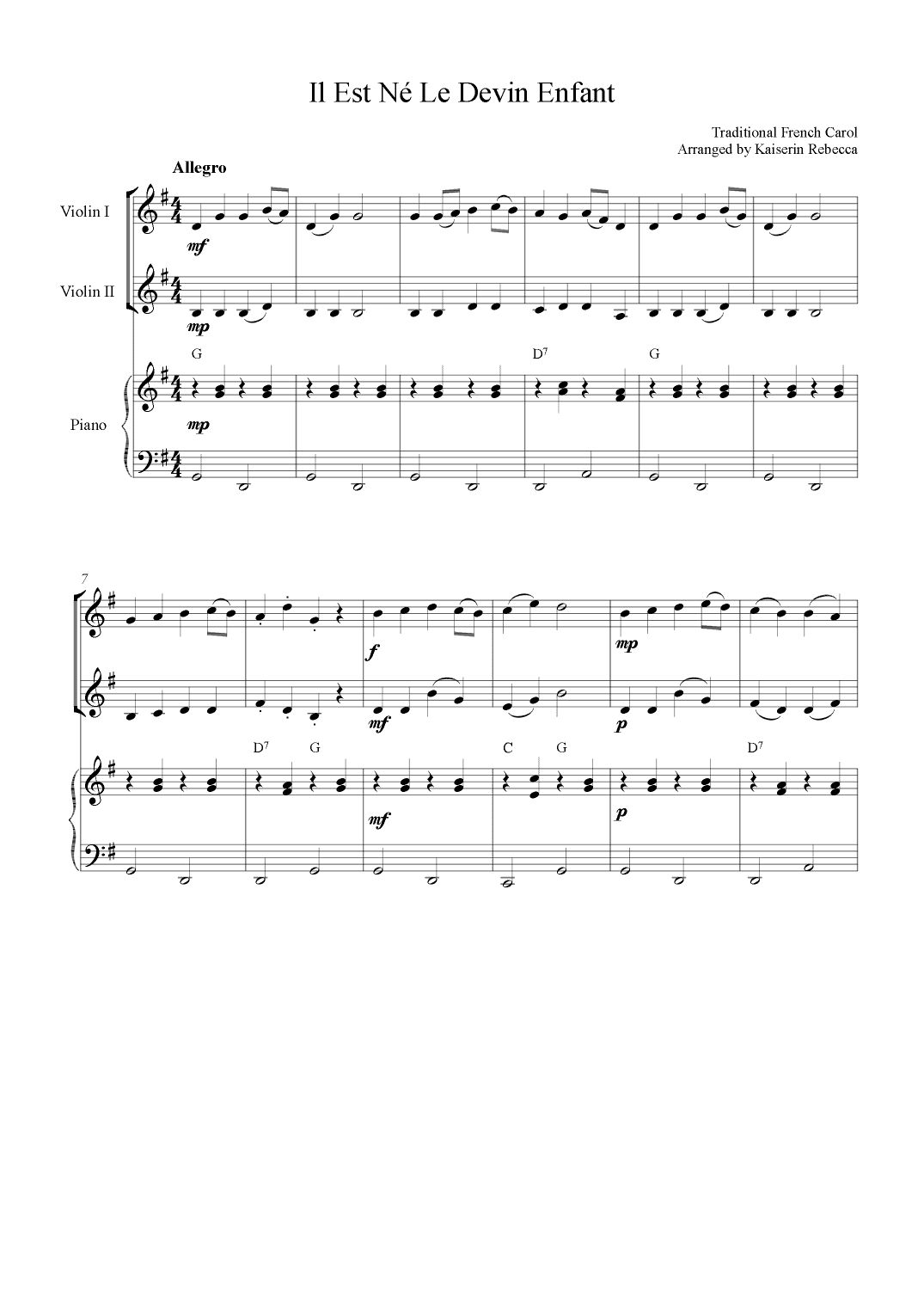Il Est Né Le Devin Enfant (arr. Kaiserin Rebecca)