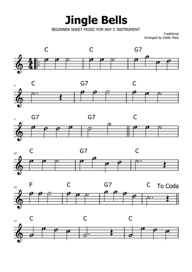 Jingle Bells - C Major (with note names) (arr. Valdir Maia)