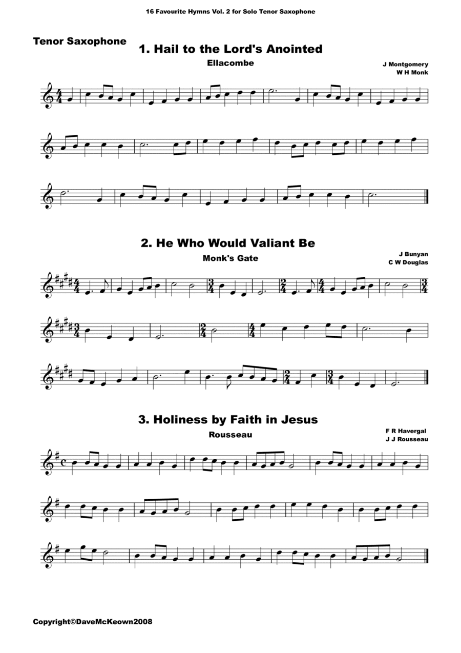 16 Favourite Hymns Vol.2 for solo Tenor Saxophone (arr. David McKeown)