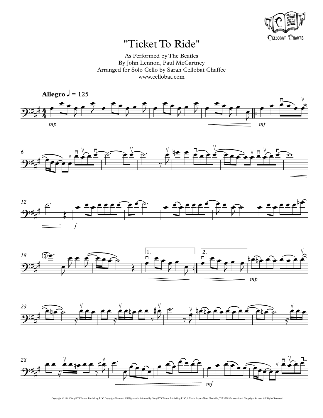 Ticket To Ride (arr. Sarah Cellobat Chaffee)